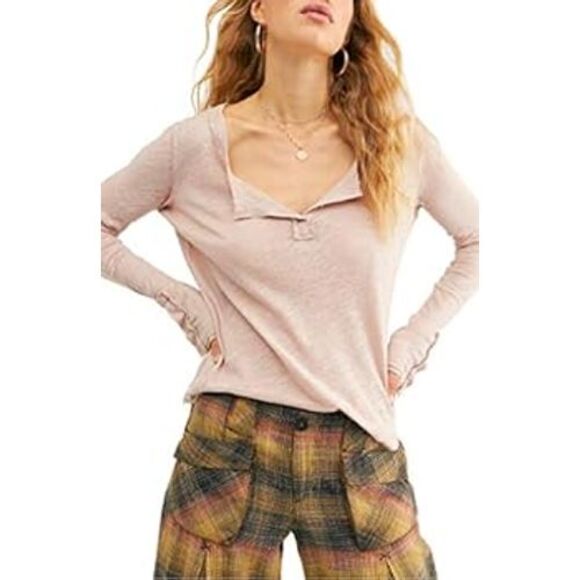 Free People We The Free Hazy Days Split Neck‎ Top - Picture 1 of 11